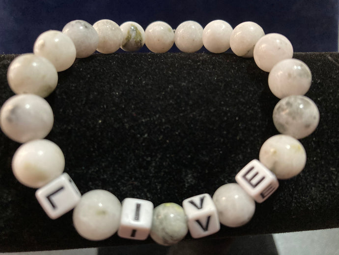 White Jade LIVE/ LAUGH 7 inch Bracelet