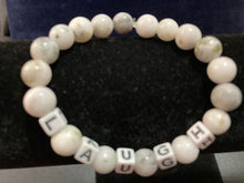 Load image into Gallery viewer, White Jade LIVE/ LAUGH 7 inch Bracelet
