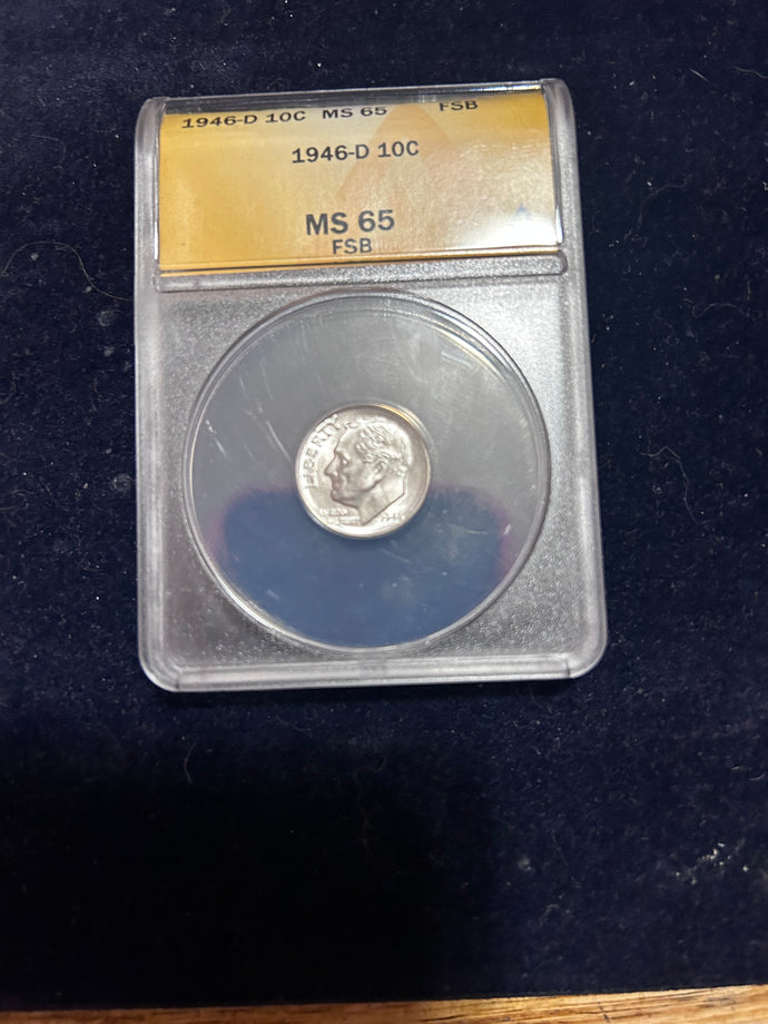 1946 D 10c ANACS MS 65 FSB