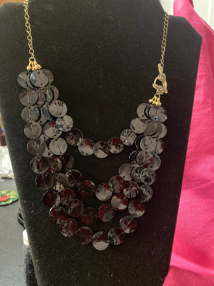 Woven Black Shell Coin Necklace