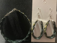 Green Braided Leather Bracelet and Earrings